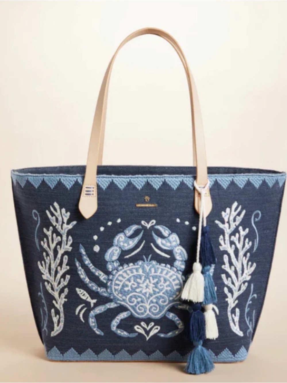 Spartina 449 Navy and Light Blue Crab Embroidered Tote